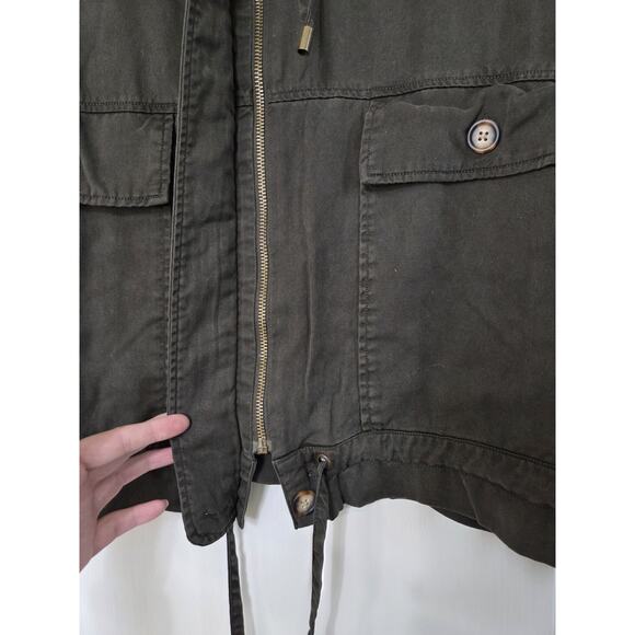 Urban Outfitters Pepita Olive Green Utility Oversized Roll Tab Zip Jacket Medium - Picture 10 of 15